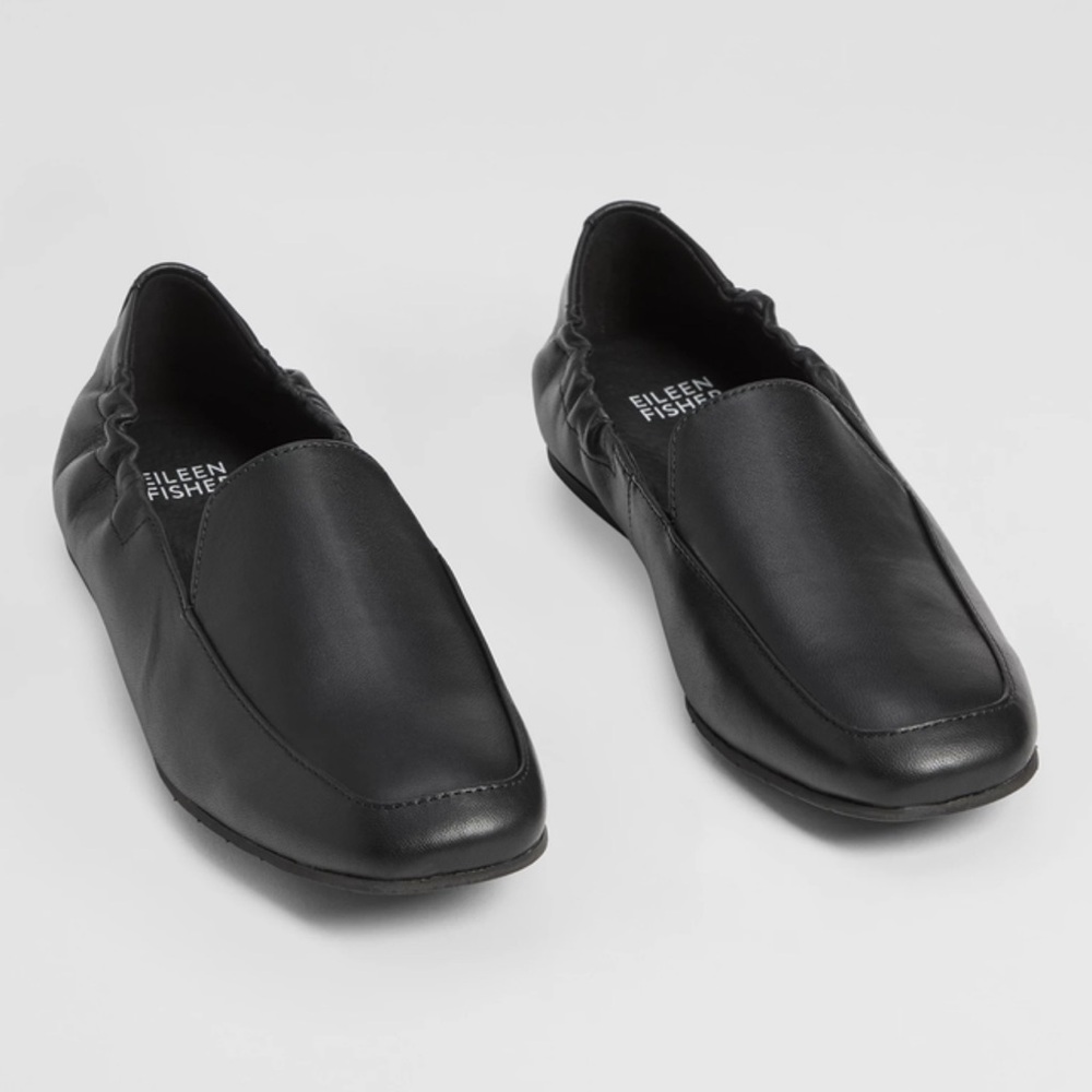NEW $205 Eileen Fisher Sim Nappa Black leather loafers flats women size 5.5